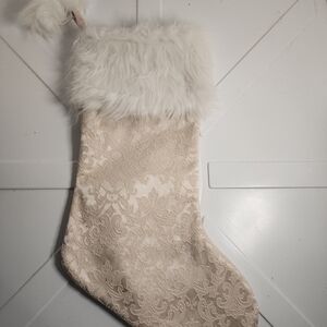 Luxurious Cream Stocking with Faux Fur Trim